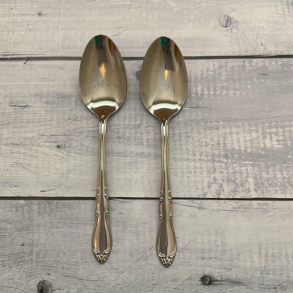 Simeon George Rogers Oneida HOMESTEAD 2 Serving Spoons Stainless‎ Flatware